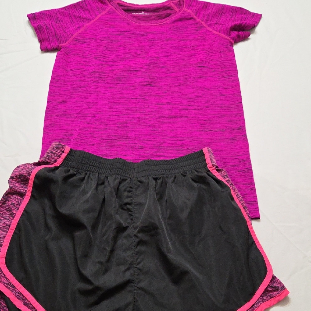 Pink Athletic T-Shirt and Black Shorts Set